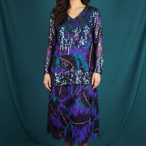 VINTAGE Rare Judith Ann 100% Silk Sequined 80’s 2 piece Golden Girls - L